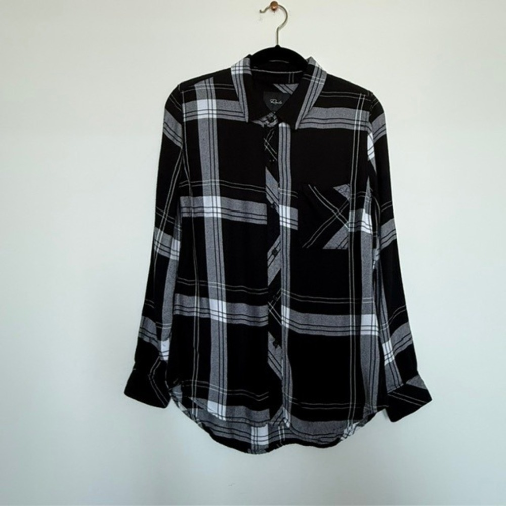 Rails Plaid Flannel Button Down Shirt Women's XS | Black White Top | $168 Retail